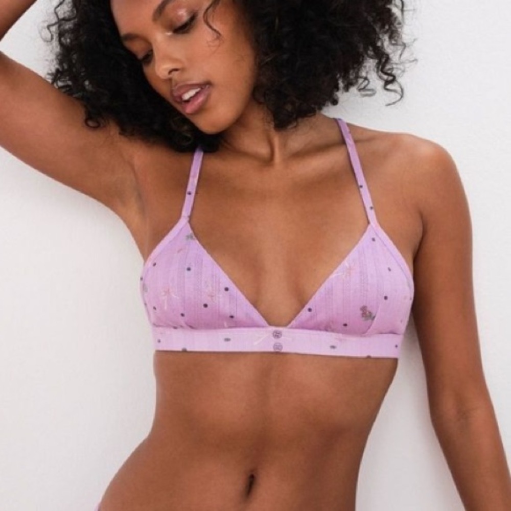 New! For love and lemons pointelle floral bra purple 24595